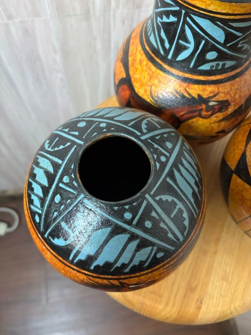 Solis Ollin Mexican Pottery Vases Hand painted Signed in Mexico Horses Cave Art